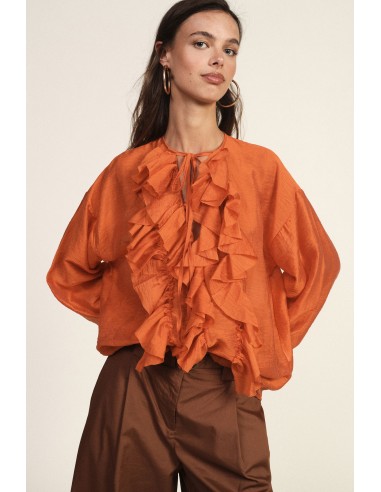 Ruime blouse met lange mouwen en ruches aan de voorkant Dixie
