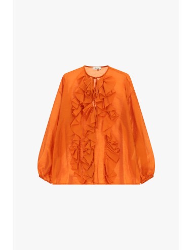 Ruime blouse met lange mouwen en ruches aan de voorkant Dixie