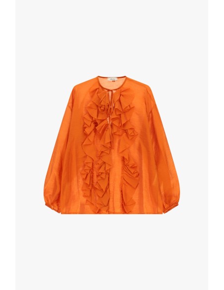 Ruime blouse met lange mouwen en ruches aan de voorkant Dixie