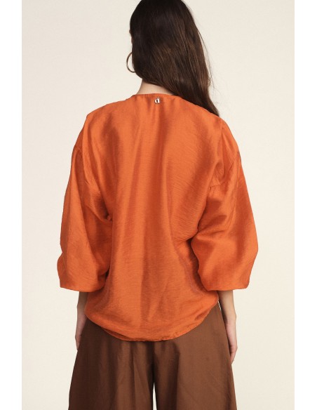 Ruime blouse met lange mouwen en ruches aan de voorkant Dixie