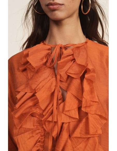 Ruime blouse met lange mouwen en ruches aan de voorkant Dixie