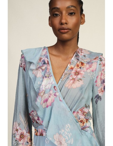 Lange overslagjurk met bloemenprint en ruches Dixie