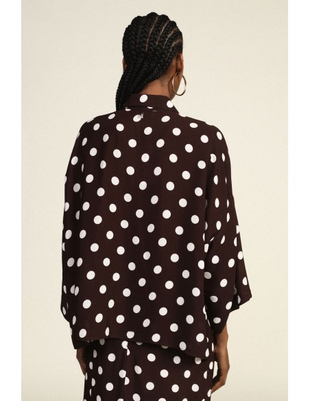 Ruimvallende blouse met stippen en kimonomouwen Dixie
