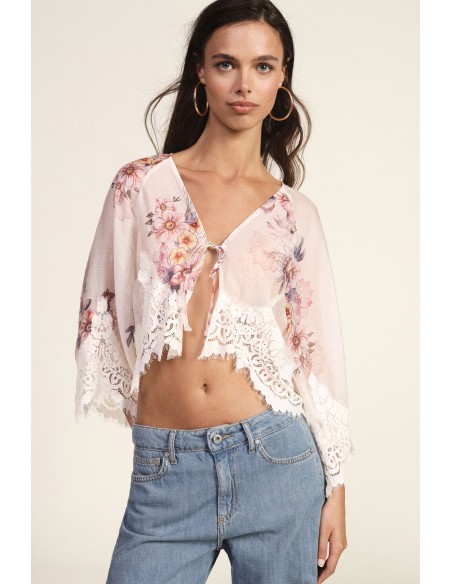Wijde blouse met bloemenprint en kanten rand Dixie