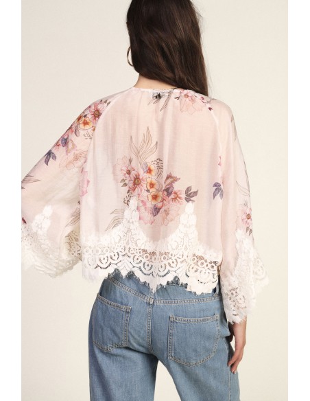Wijde blouse met bloemenprint en kanten rand Dixie