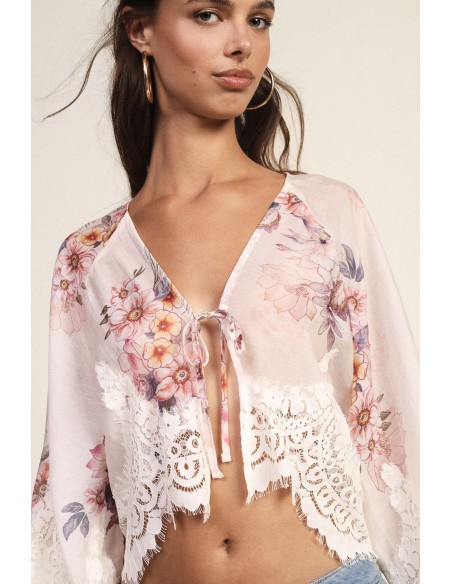 Wijde blouse met bloemenprint en kanten rand Dixie