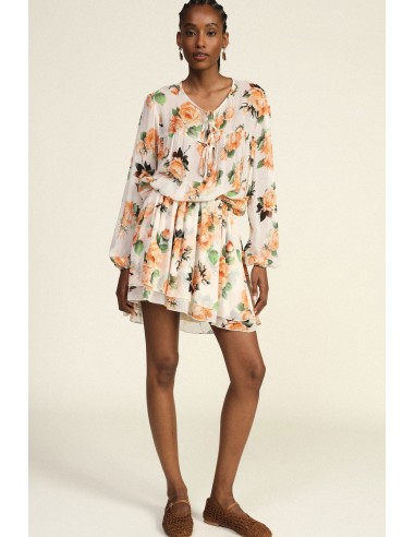 Korte jurk met bloemenprint, rimpeldetails en strikbandjes van Dixie