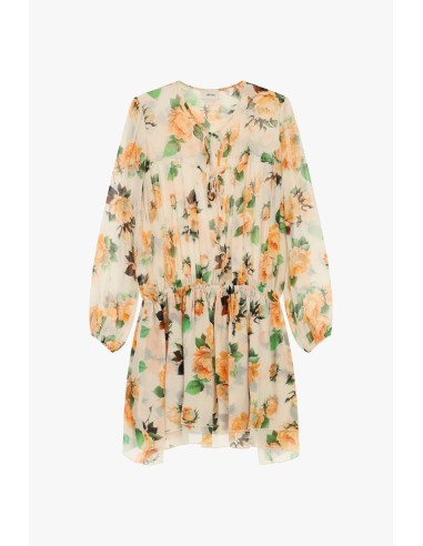 Korte jurk met bloemenprint, rimpeldetails en strikbandjes van Dixie