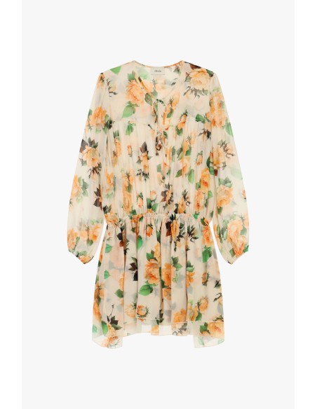 Korte jurk met bloemenprint, rimpeldetails en strikbandjes van Dixie