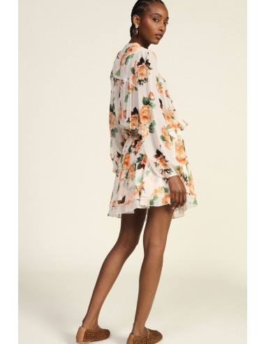 Korte jurk met bloemenprint, rimpeldetails en strikbandjes van Dixie