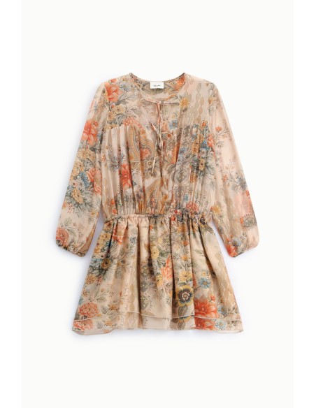 Korte jurk met bloemenprint en vetersluiting bij de hals Dixie