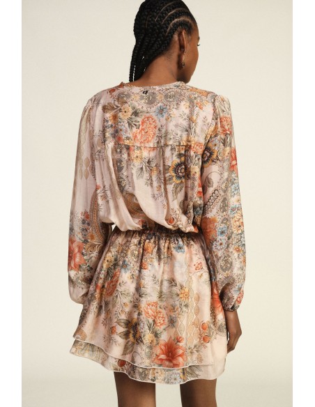 Korte jurk met bloemenprint en vetersluiting bij de hals Dixie