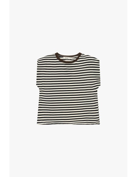 Dixie T-shirt met strepen en contrasterende ronde hals
