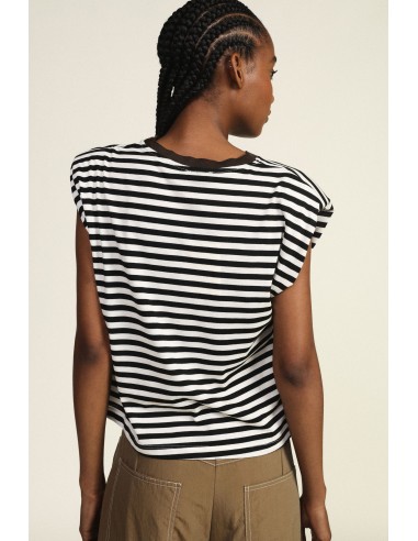 Dixie T-shirt met strepen en contrasterende ronde hals