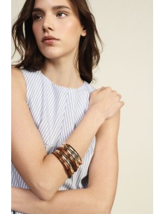 Set stijve armbanden met houtlook-inzetstukken Dixie