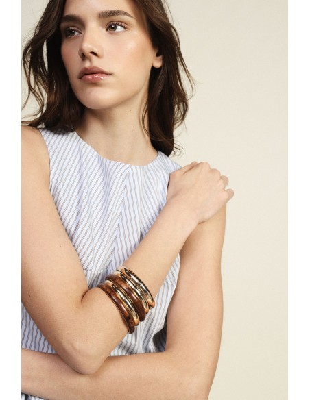 Set stijve armbanden met houtlook-inzetstukken Dixie