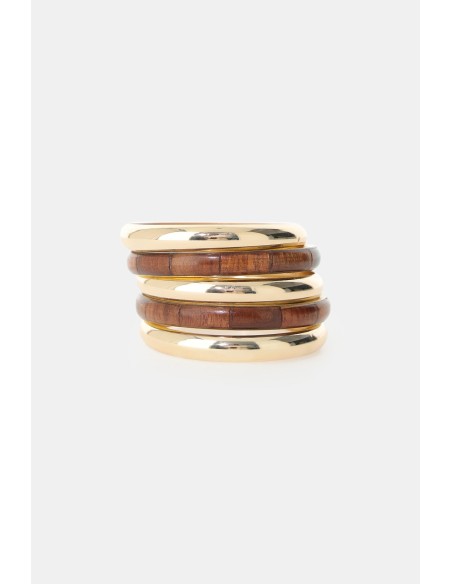 Set stijve armbanden met houtlook-inzetstukken Dixie