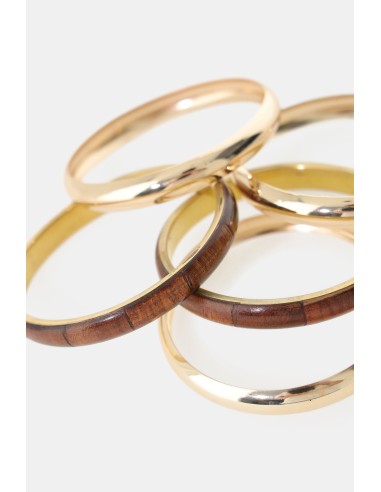 Set stijve armbanden met houtlook-inzetstukken Dixie