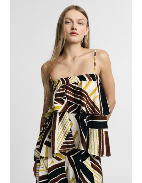 Top met dunne bandjes en geometrisch patroon Please