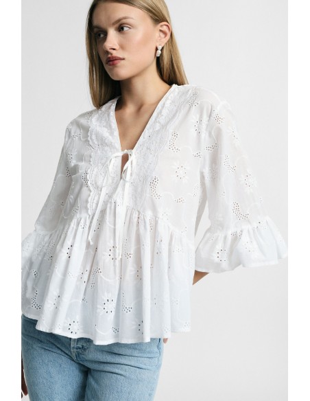 Ruime blouse met volantmouwen en een knoop aan de voorkant Please