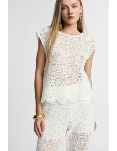 Mouwloze geborduurde blouse met geschulpte rand Please