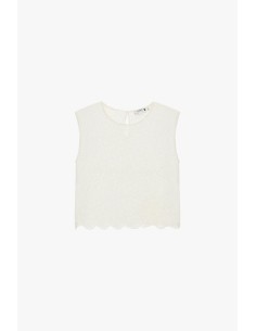 Mouwloze geborduurde blouse met geschulpte rand Please 2