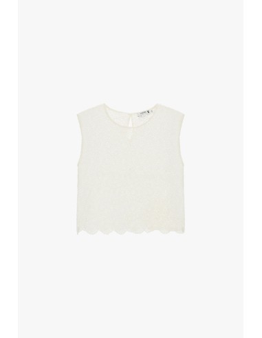 Mouwloze geborduurde blouse met geschulpte rand Please
