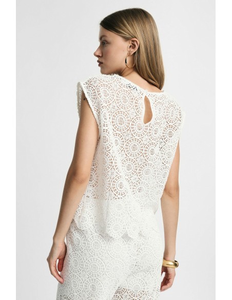 Mouwloze geborduurde blouse met geschulpte rand Please