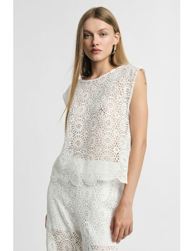 Mouwloze geborduurde blouse met geschulpte rand Please