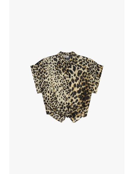 Dixie T-shirt met korte mouwen, dierenprint en knoopdetail aan de voorkant