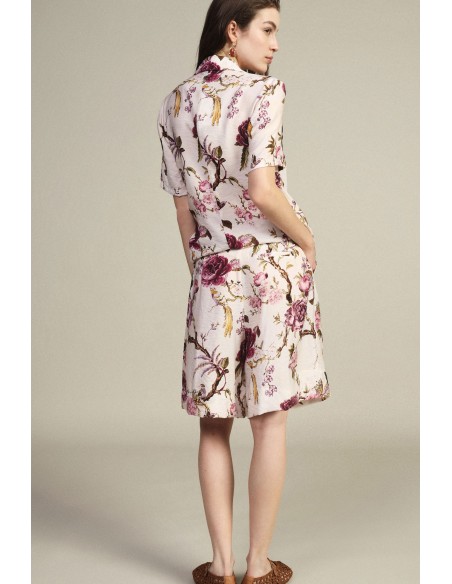 Dixie bermuda met bloemenprint, plooien en zakken