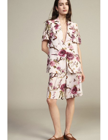 Dixie bermuda met bloemenprint, plooien en zakken