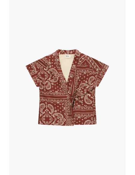 Kort gilet met paisleyprint en ceintuur van Dixie