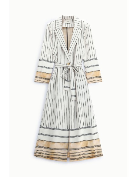 Gestreepte midi-trenchcoat met ceintuur Dixie