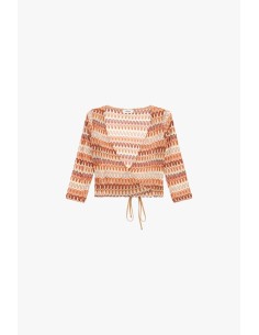 Dixie Top met lange mouwen, overslagmodel en golvend patroon