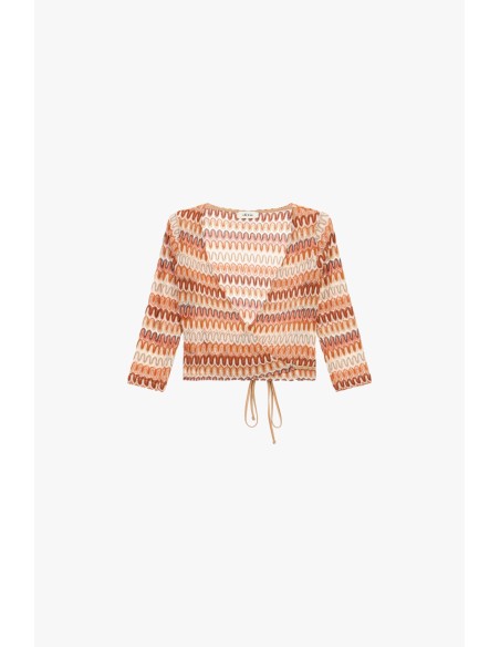 Dixie Top met lange mouwen, overslagmodel en golvend patroon