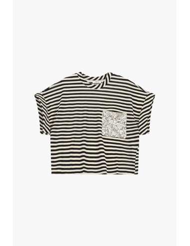Gestreept T-shirt met opgestikte paillettenzak van Dixie