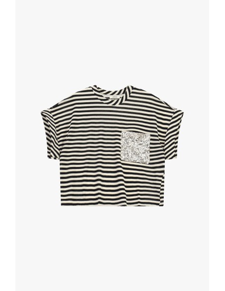 Gestreept T-shirt met opgestikte paillettenzak van Dixie