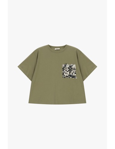 T-shirt met opgestikt zakje en pailletten Dixie
