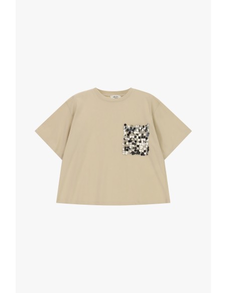 T-shirt met opgestikt zakje en pailletten Dixie