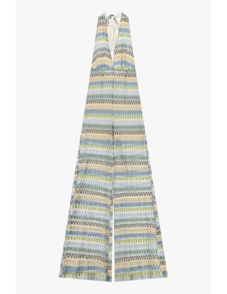Dixie Jumpsuit met diepe hals, zigzagmotief en open rug