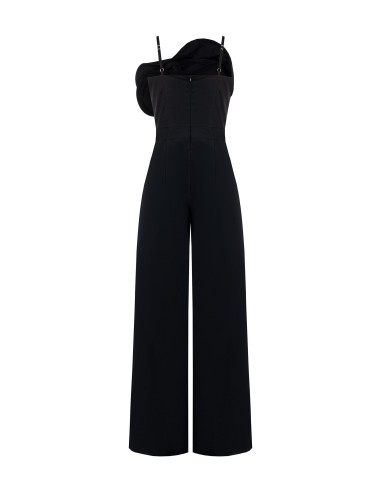 Palazzo-jumpsuit van katoen met grote gestructureerde roos, Rinascimento