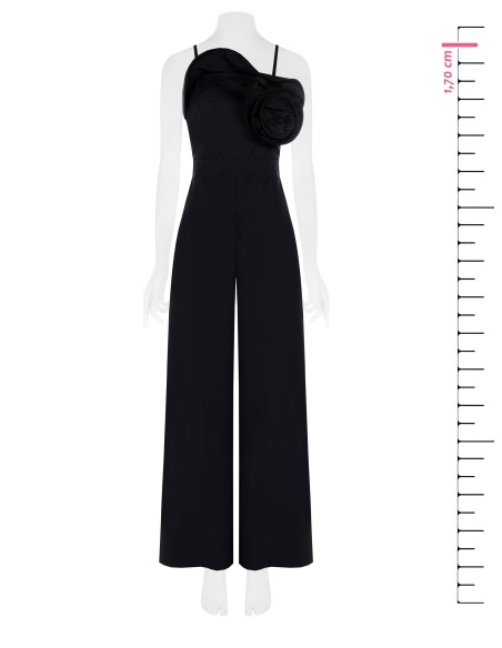 Palazzo-jumpsuit van katoen met grote gestructureerde roos, Rinascimento