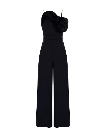 Palazzo-jumpsuit van katoen met grote gestructureerde roos, Rinascimento