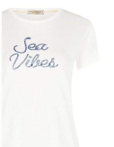 Regular katoenen T-shirt met navyprint en strass-steentjes