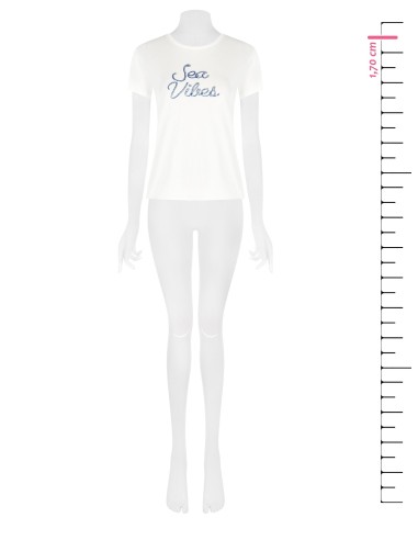 Regular katoenen T-shirt met navyprint en strass-steentjes