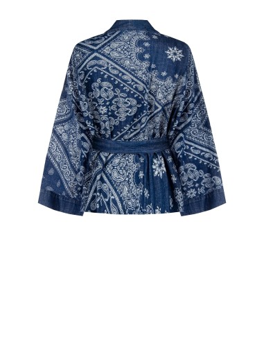Oversized kimono-jack van bedrukte denim met bijpassende riem Rinascimento