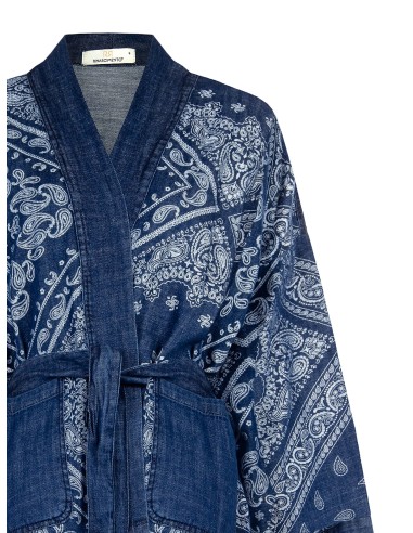 Oversized kimono-jack van bedrukte denim met bijpassende riem Rinascimento