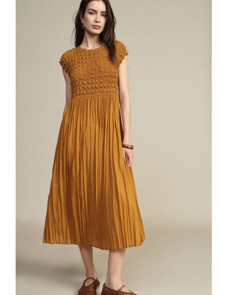 Dixie-jurk met V-hals en gerimpeld detail