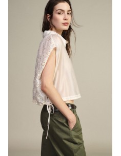 Cropped mouwloos overhemd met geborduurde bloemen Dixie
